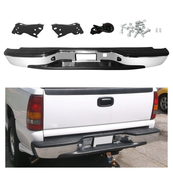 HOUGEET Chrome Steel Truck Step Bumper Compatible with Chevy Silverado 1999-2007 GMC Sierra 1500 2500