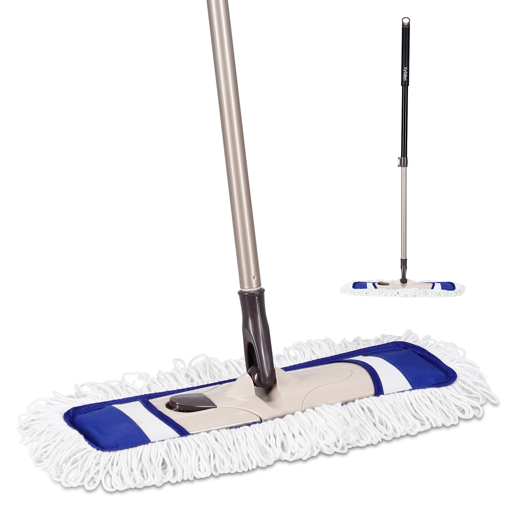 Eyliden Microfiber Dust Mop with Adjustable Long Handle 32.9' to 52.6” with 2 Reusable Mop Pads Total for Home Commercial Indoor Outdoor Floor Cleaning Wet & Dry Use (Blue)