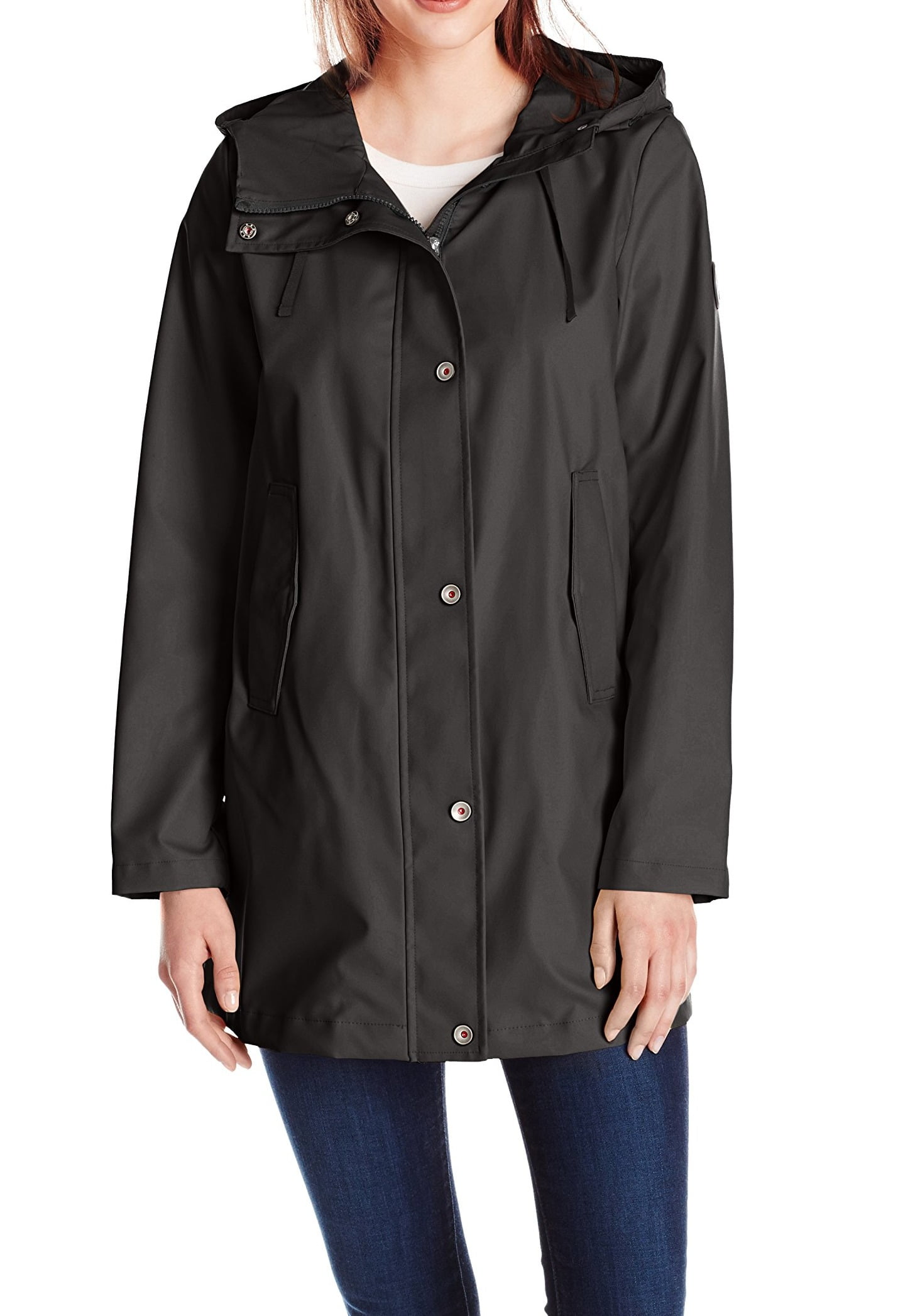 Nautica Womens Raincoat Small Zip Snap Button Hooded S