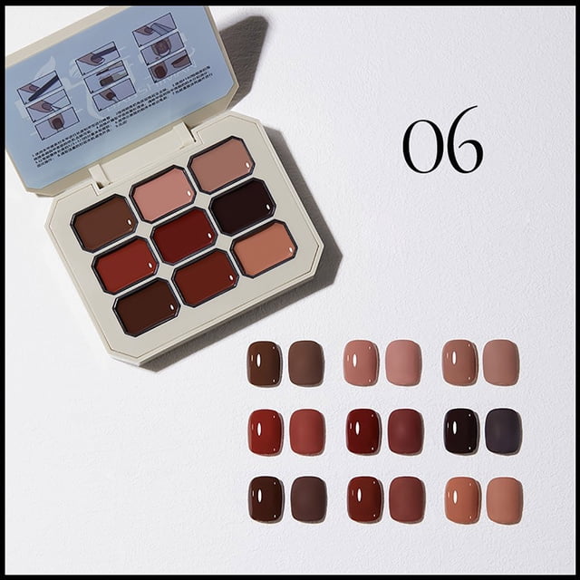 Set de 9 esmaltes de uñas adhesivos sólidos con nueve diseños, 27 g de goma de metilo