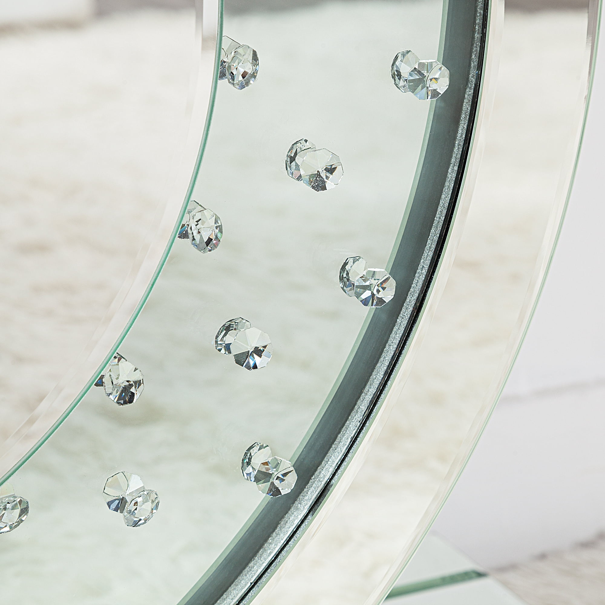 Entrance Table Silver Console Table Mirrored Accent Table with O-Base Rectangle Crystal Table for Living Room Hallway