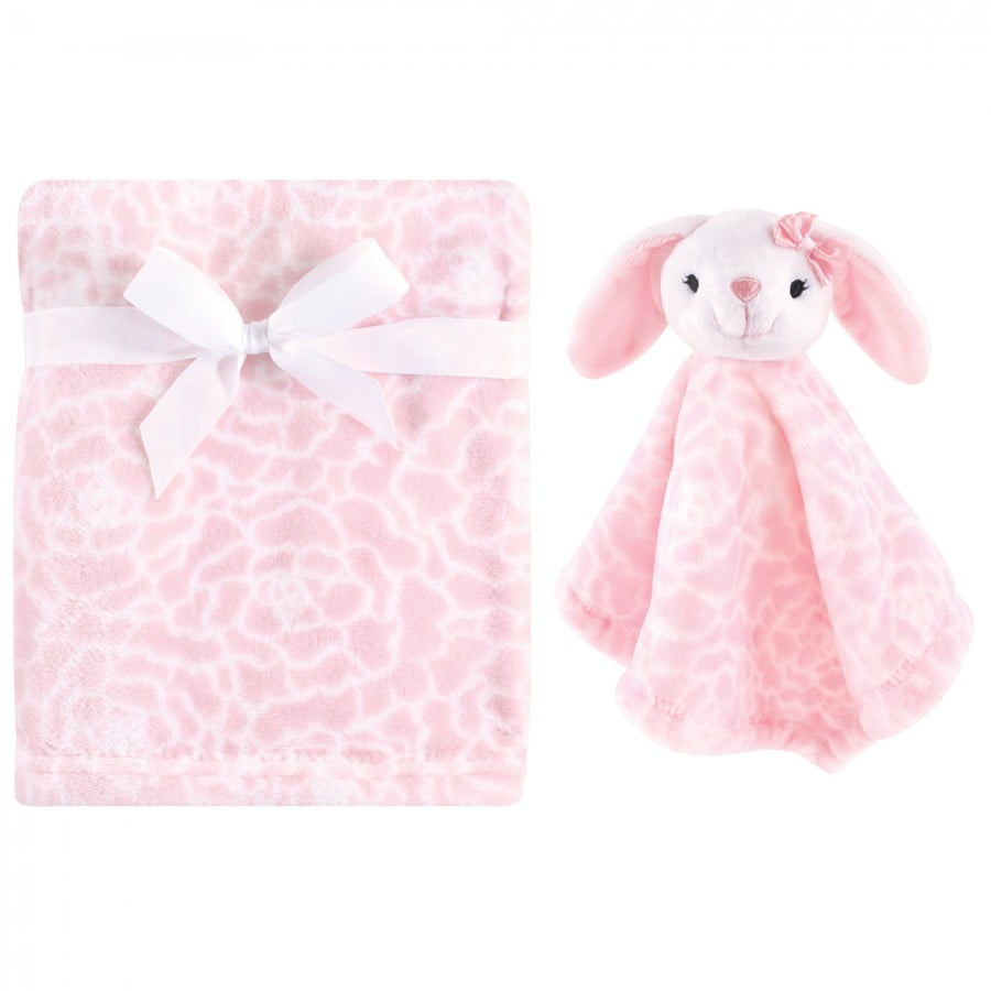 Hudson Baby Infant Girl Plush Blanket with Security Blanket, Bunny, One Size