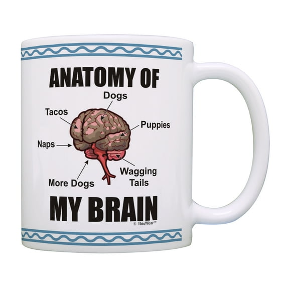 ThisWear Humorous Gifts Anatomy of My Brain Naps Tacos and Dogs Mug Dog Themed Gifts Coffee Mug