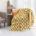 thumbnail image 5 of Throw Blankets Flannel Blanket with Checkerboard Grid Pattern Soft Throw Blanket for Couch, Bed, Sofa Luxurious Warm and Cozy for All Seasons (Yellow, ) Yellow, 5 of 7