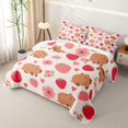 thumbnail image 3 of Erosebridal Cute Capybaras Quilt King,Pink Strawberry Flowers King Coverlet Set Boys Girls, 3 of 7