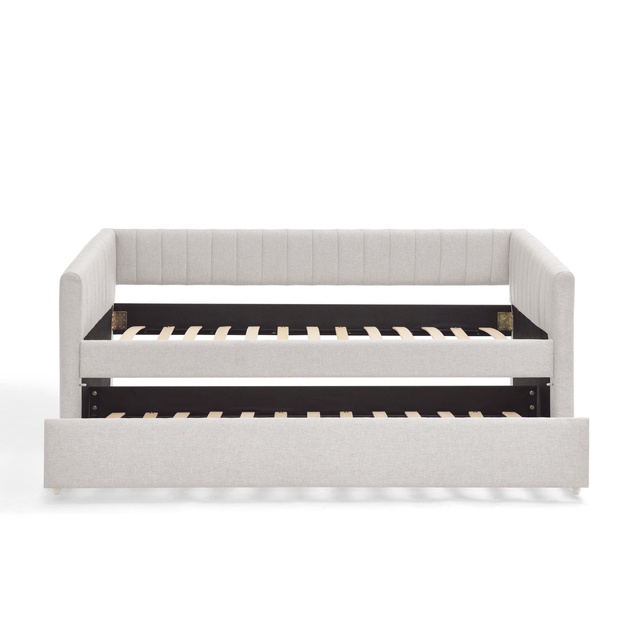 Noble House Marcel Twin-Size Daybed, Vertical Striped Breathable Linen Upholstered Sofa Bed with Hidden Trundle, Beige