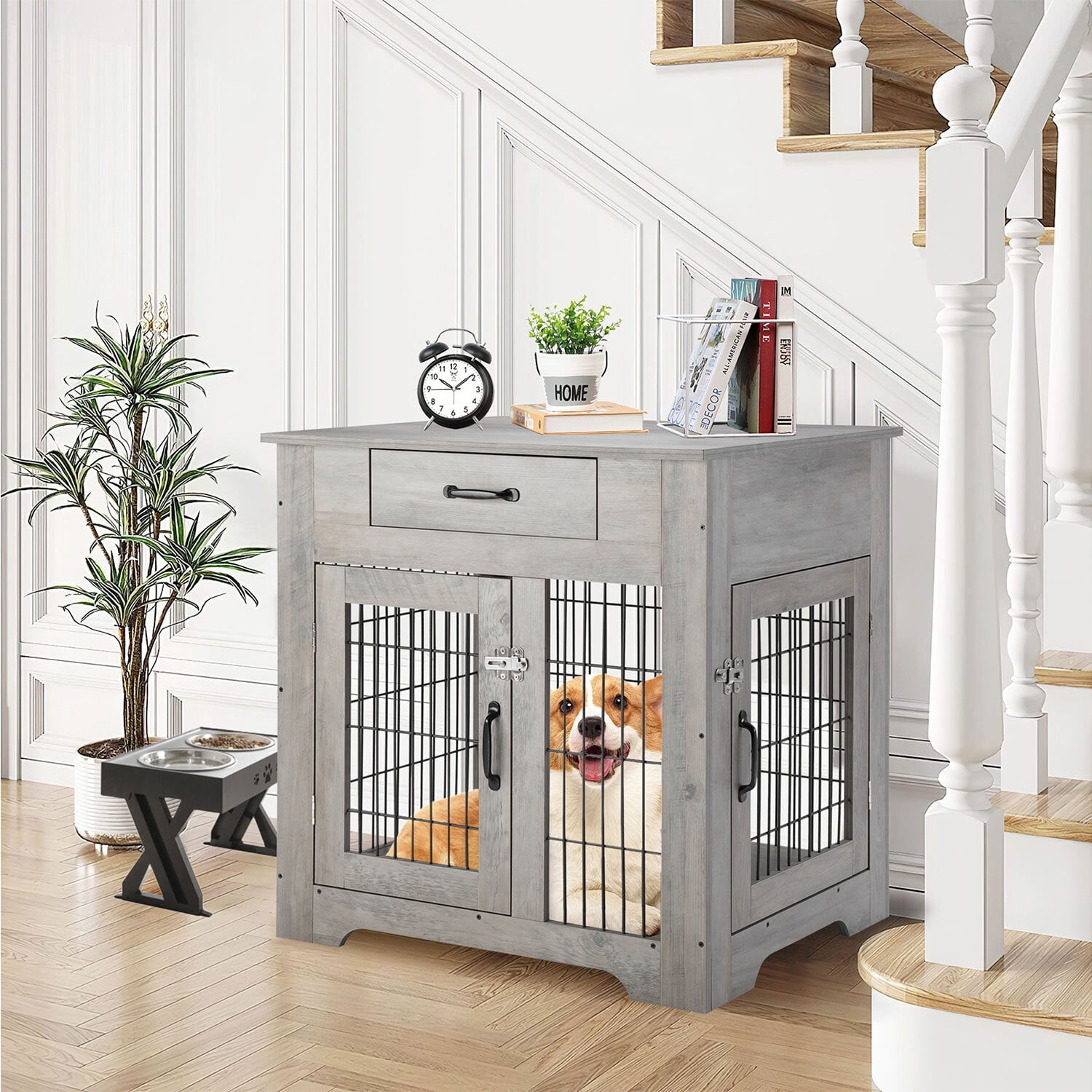 HOSSLLY Large Wooden Pet Crate Dog House End Table Night Stand with