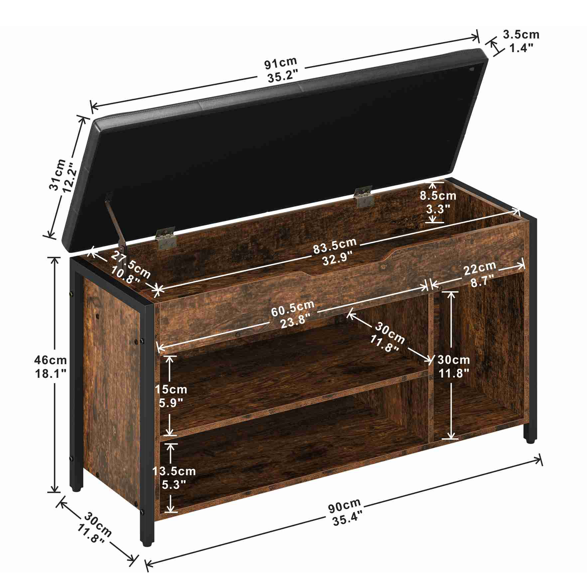 Innod Lift Top Shoe Storage Bench, Brown photo 3