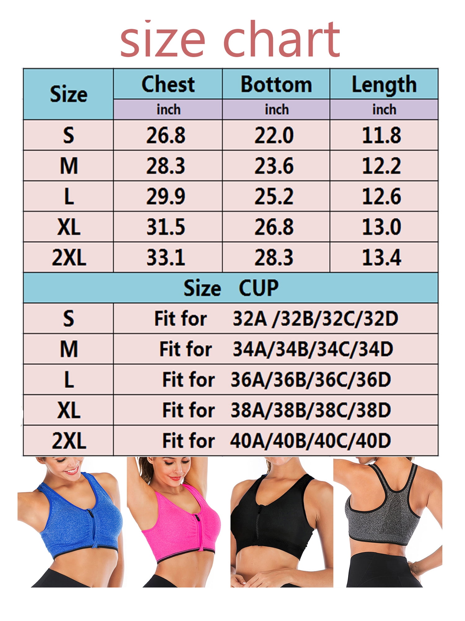 FANNYC Women's Zip Front Sports Bra Wireless Post-Surgery Bra Active Running  Gym Workout Activewear Top Wireless Yoga Sports Bras With Removable Cups  (Back 4 Hooks) 