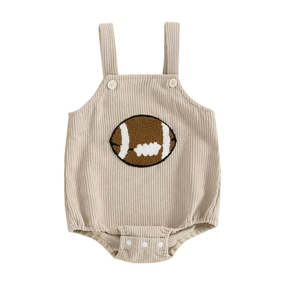 Football Baby Boy Girl Outfit Embroidery Football Romper Overalls Sleeveless Corduroy Bodysuit Game Day Outfit