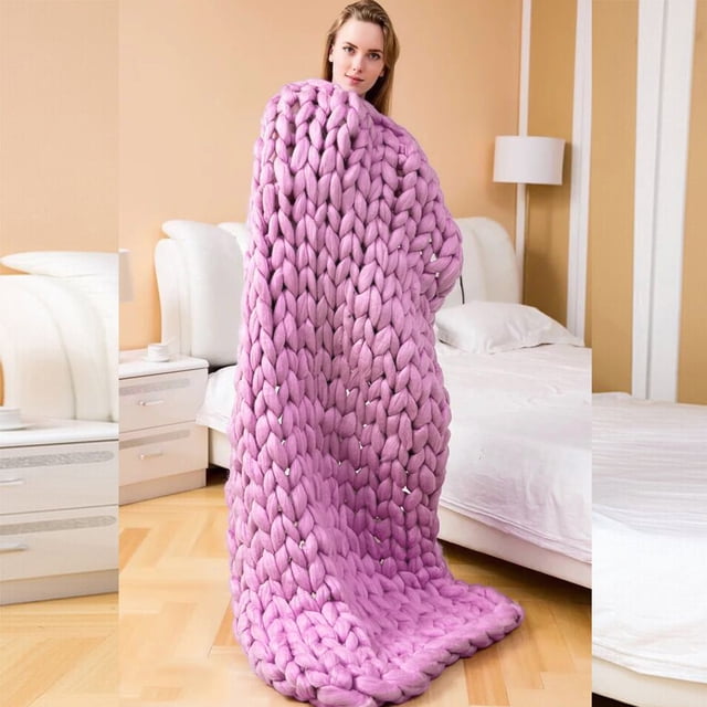 Practical Chunky Knit Woolen Pure Color Handwork Wool Sofa Bed