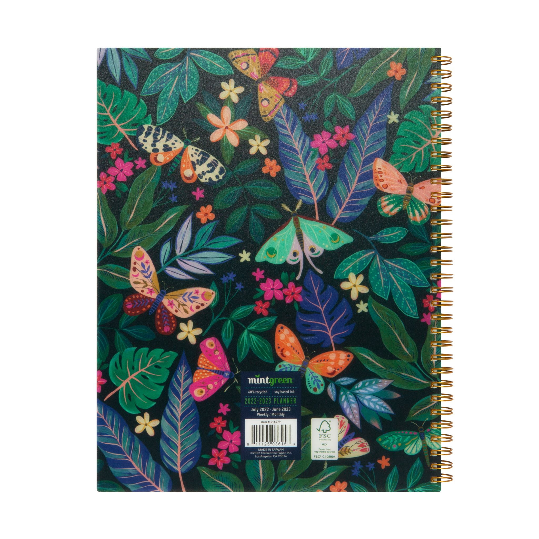 2022-2023 Mintgreen Weekly/Monthly Spiral Planner, 9 x 11, Butterfly,  Recycled Paper, Eco Friendly Soy Ink - Walmart.com