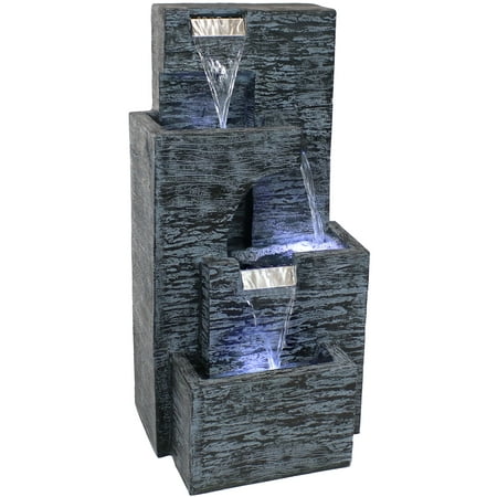 Sunnydaze 32 H Electric Polyresin Cascading Tower Tiered Outdoor Water Fountain with LED Lights