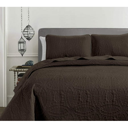 Chezmoi Collection Austin 3-Piece Oversized Bedspread Coverlet Set Chocolate King
