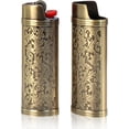 thumbnail image 2 of 2 Pack Vintage Metal Lighter Case Cover Front Arabesque Engraving Reusable Lighter Sleeve for Bic J6 Regular Lighters (Style1-Bronze), 2 of 5