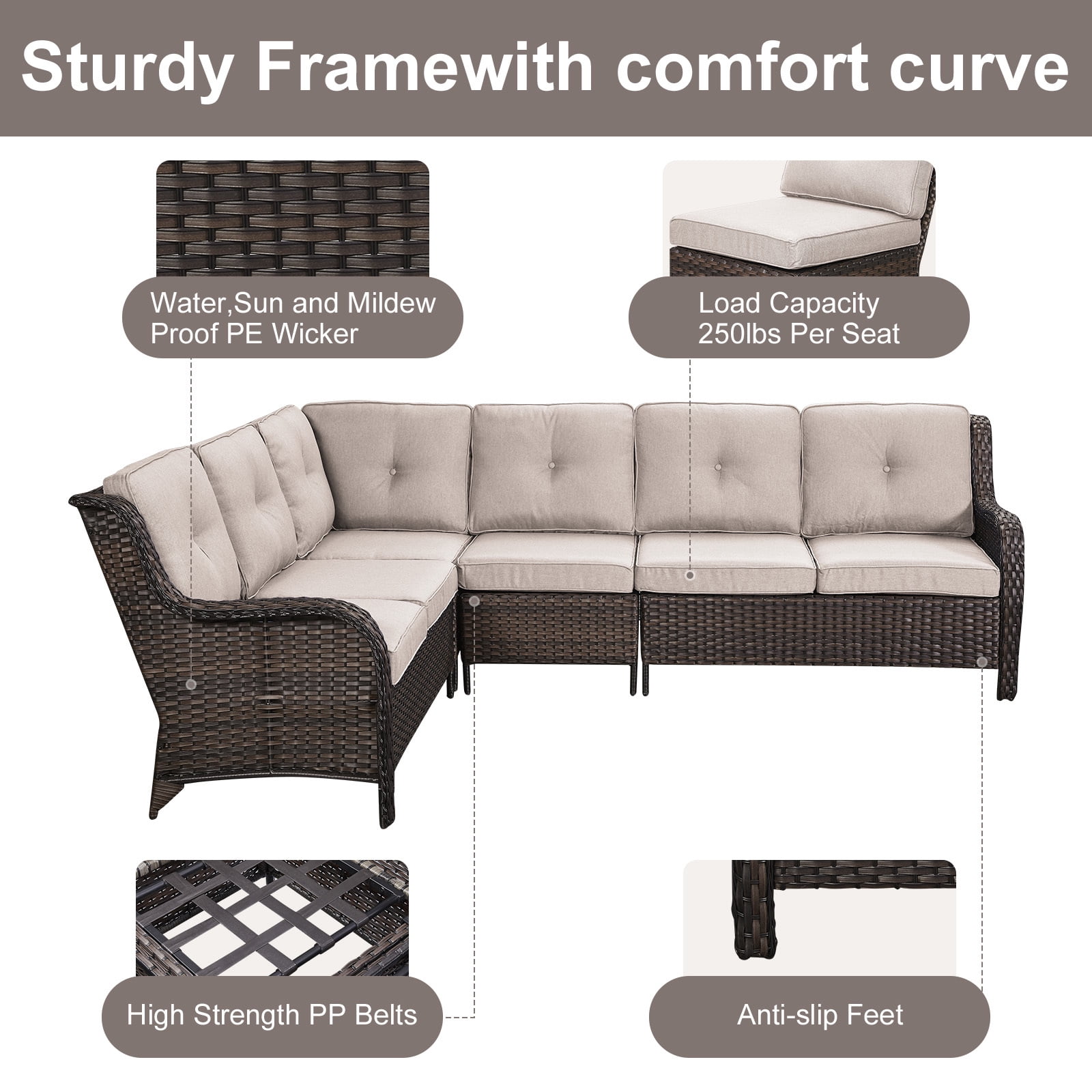 Bellefurn Outdoor Wicker Patio Furniture Set,Outdoor Wicker Sectional Sofa Set L-Shaped Sectional Sofa with Coffee Table,All Weather Rattan Conversation Set for Backyard Porch Garden