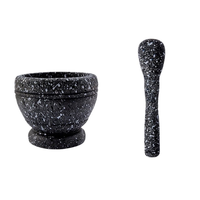 Piwvid Resin Mortar & Pestle Set Spice Grinder Bowl - Wood Grain Texture Smashing Tool for Garlic/Herbs, Non-Porous Anti-Scratch Coating Kitchen Crusher