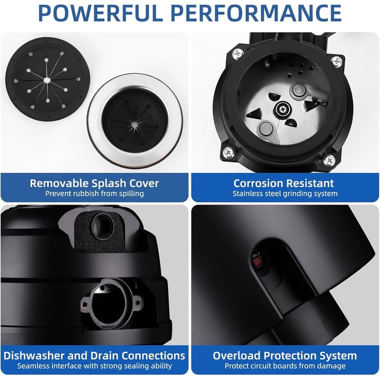 1HP Stainless Steel Garbage Disposal – 4-Stage Grinding, Continuous Feed, Quiet & Dishwasher Safe