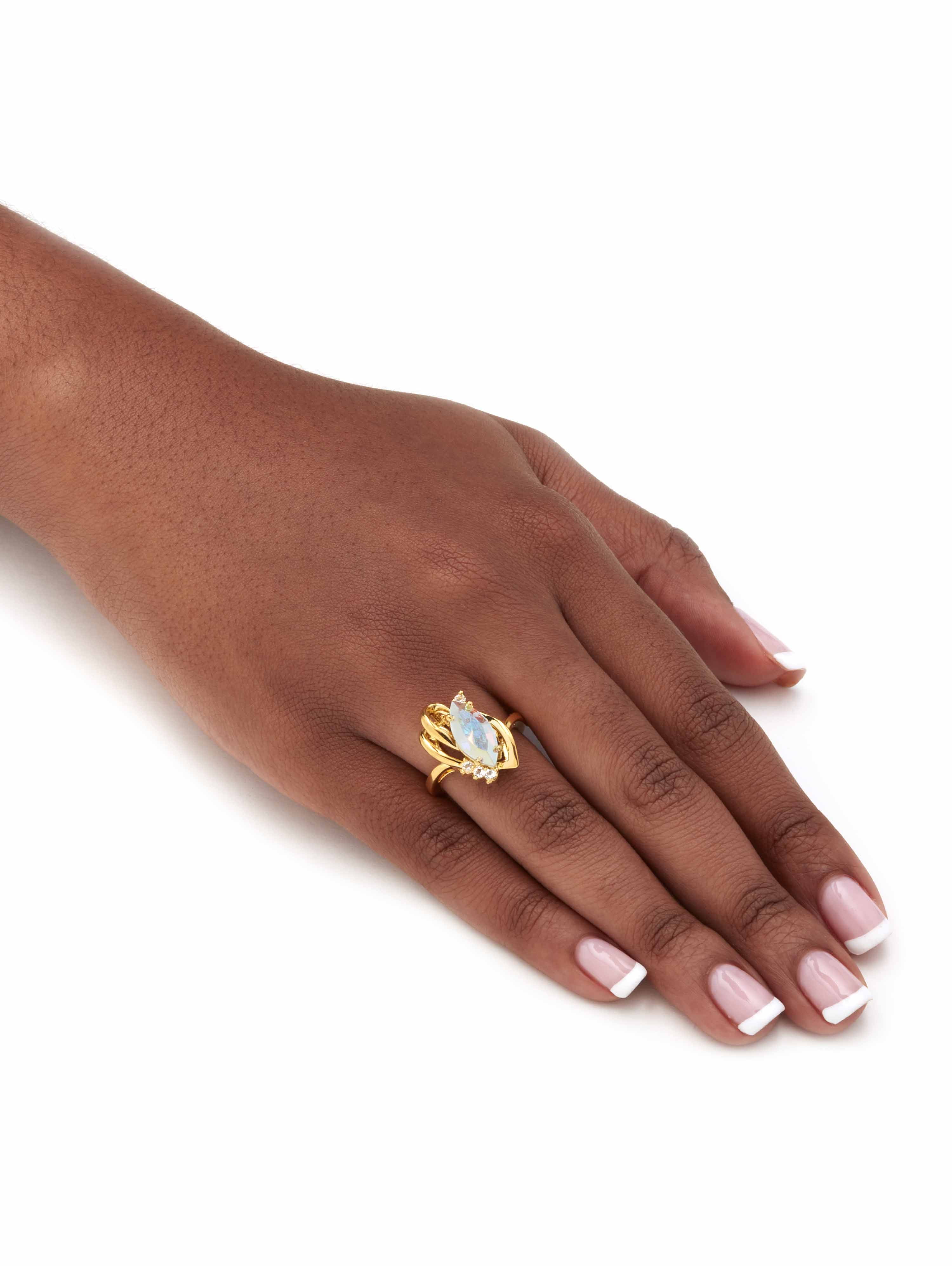 PalmBeach Jewelry Marquise-Cut Aurora Borealis Crystal Cocktail Ring in Gold-Plated