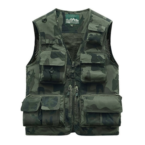 Lilgiuy Men's Thin Sports Vest Casual Multifunctional Classic Utility Sleeveless Vest for Hiking Jogging Hunting Army Green