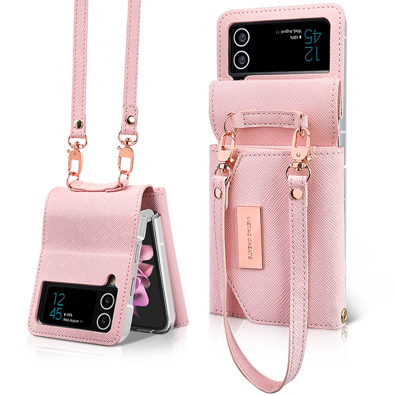 Women Wallet Purse for Samsung Galaxy Z Flip 4 5G Case, Adjustable Crossbody Strap with Credit Card Holder PU Leather Folding Phone Case Cover for Samsung Galaxy Z Flip 4 2022, Orange