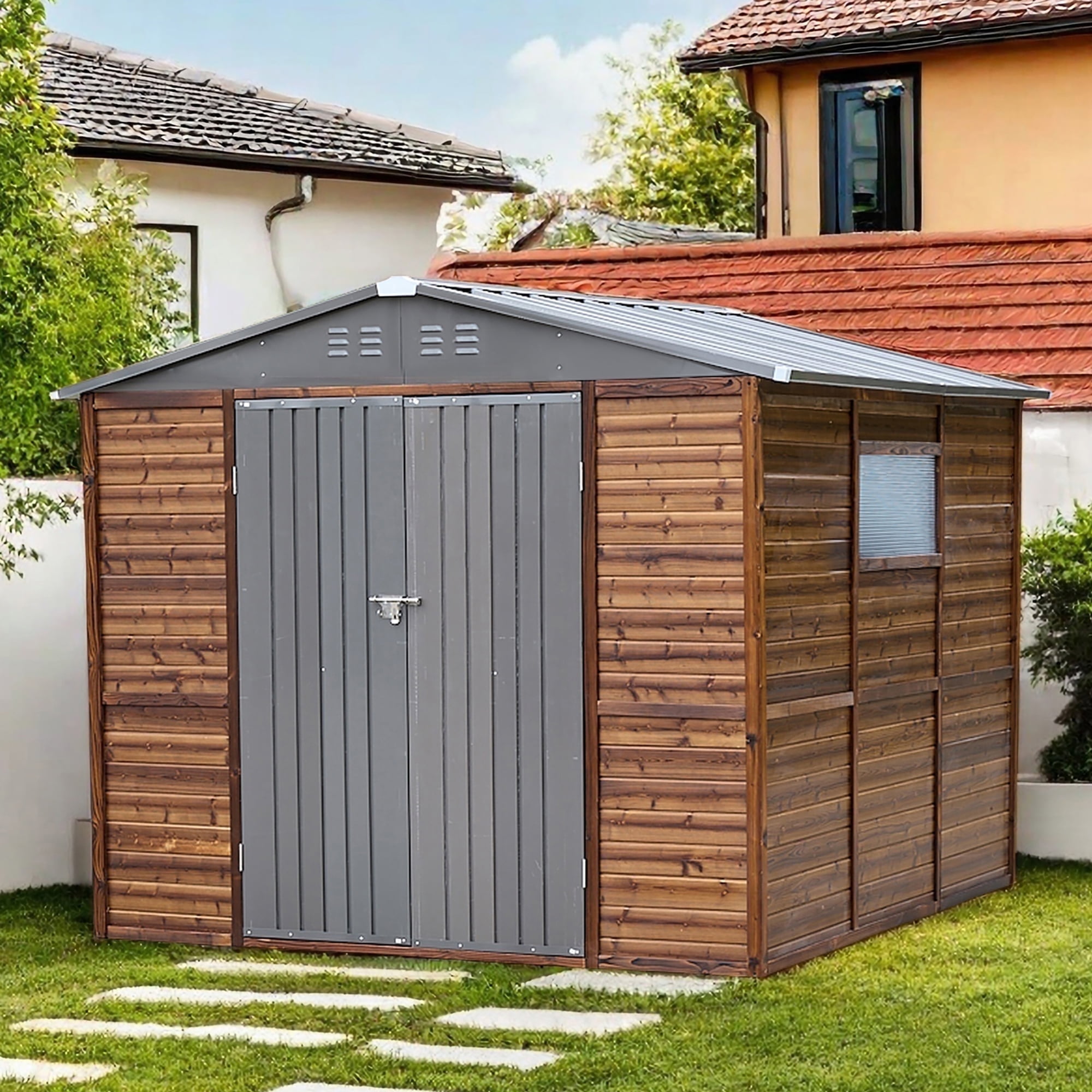Keter Resin Oakland Backyard & Patio Garden Tool Storage Shed, 7 x