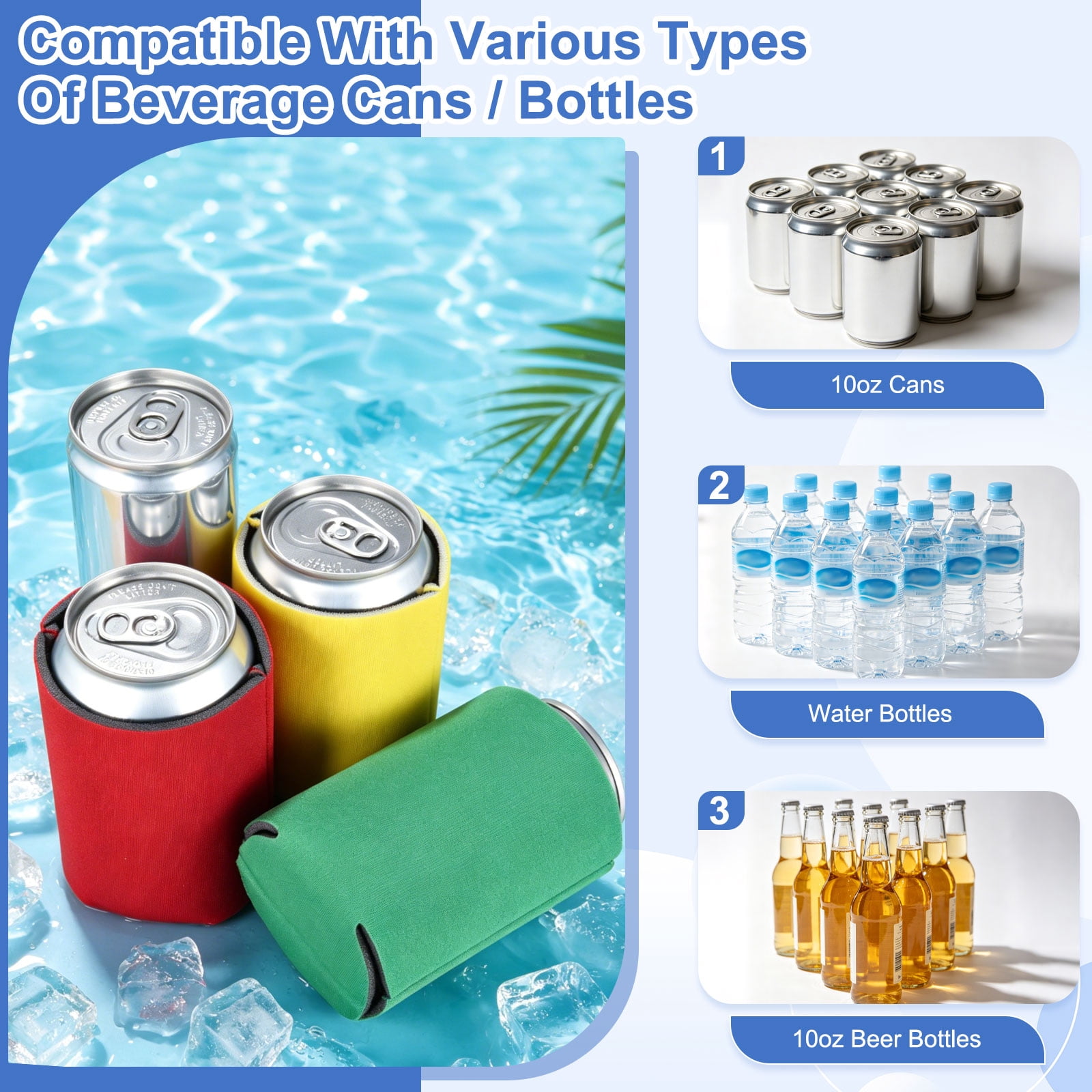 Uxcell 20Pcs Beer Can Coolers Covers, Neoprene Blank Drink Cooler Sleeves Collapsible Insulated Reusable Soda Cover for 10oz Bottles Seltzer DIY Weddings Beach Picnic Party, Deep Blue