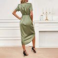 thumbnail image 6 of Women's Pleated Midi Dress, V Neck Short Sleeve Satin Slim Fit Dress, Glamorous Dress for Cocktail Party or Dinner, Light Green - 2XL, 6 of 7