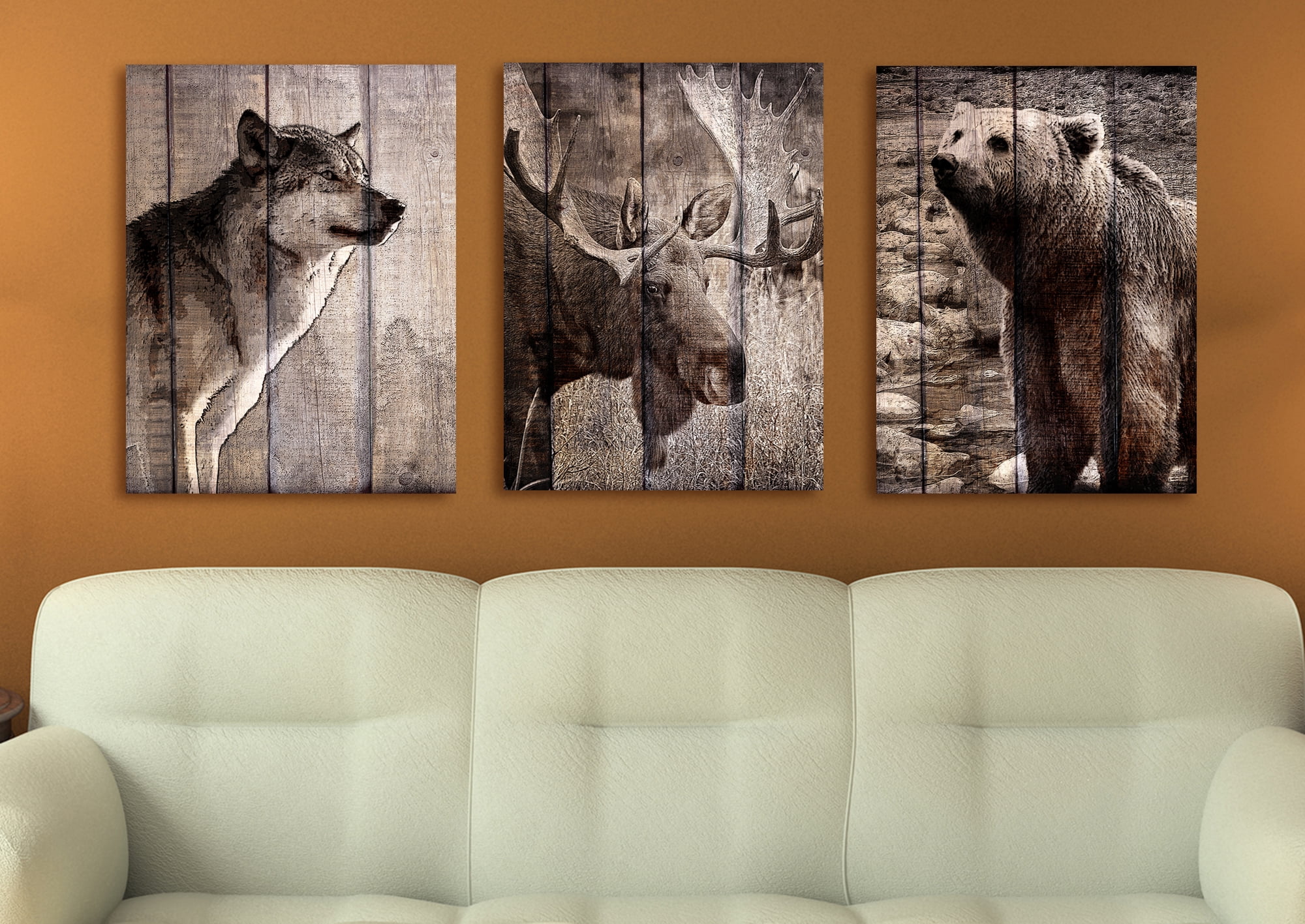 The Stupell Home Decor Brown Moose Planked Look Photography Canvas Wall Art