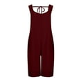thumbnail image 5 of Generic Womens Summer Linen Rompers Solid Color Dressy Casual Loose Fit Knee Length Overalls Wide Leg Jumpsuit with Pockets, 5 of 7