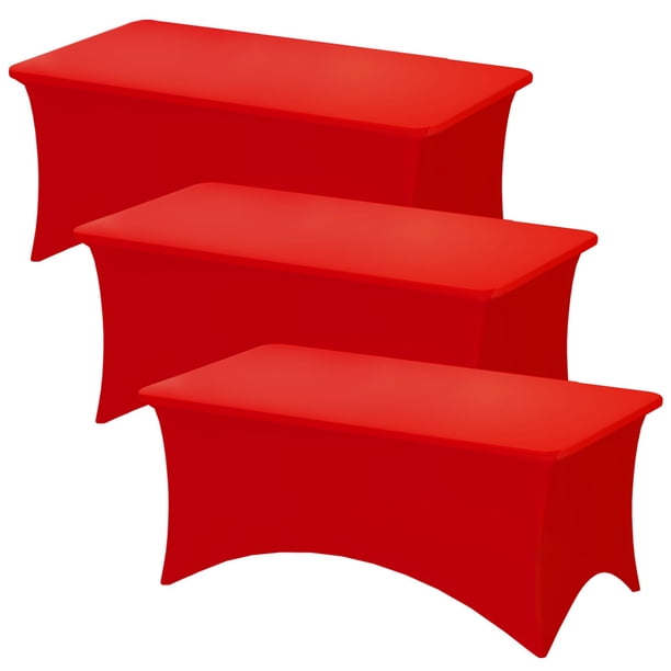 Mantel rectangular rojo fijo de elastano elástico de 6 pies (paquete de 3)