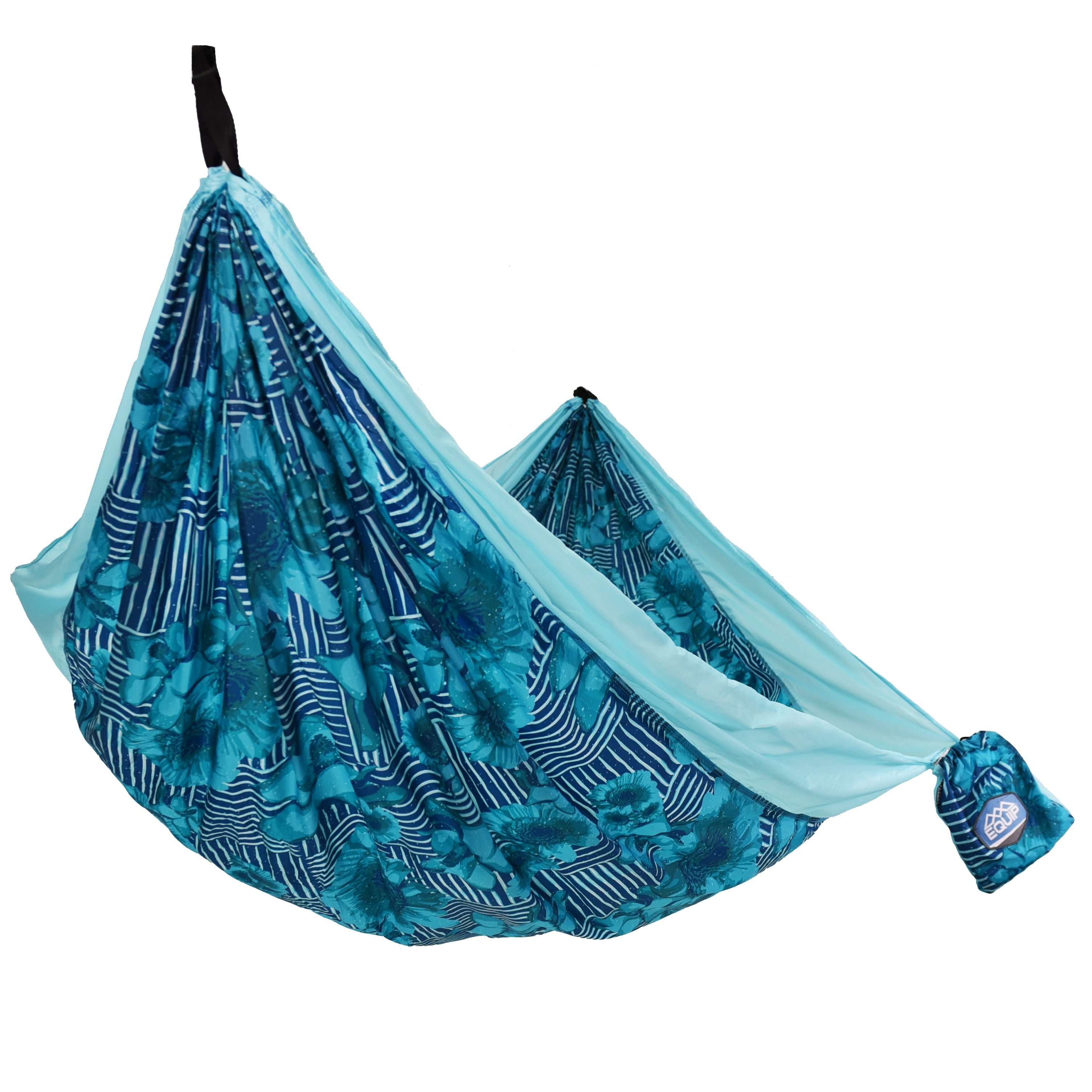 Equip Nylon Camping Travel Hammock, 2 Person, Blue Floral Pattern, Size 124' L x 77' W