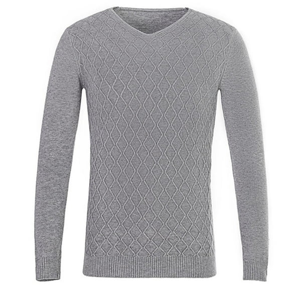 SERTG Men's V Neck Pullover Solid Color Thermal Knitted Sweater Long Sleeve Casual Warm Winter Tops Men's Sweaters Lightweight(Gray,L)