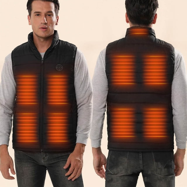 Womens Puffer Heated Vest Mens Sleeveless Zip-Up Puffer Jackets Unisex Stand Collar 9 Zones Heating Coats XL, Black