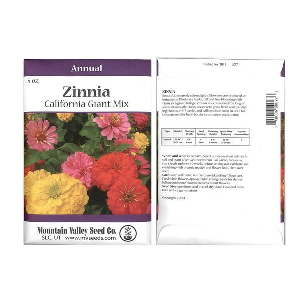 Zinnia Flower Garden Seeds California Giant Mix 0.5 Oz Packet