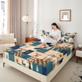 thumbnail image 3 of Castle Fairy Woodland Deer Queen Sheets 4 Pieces,Rustic Plaid Patchwork Queen Sheet Sets,Navy Cream Brown,1 Fitted Sheet, 1 Flat Sheet and 2 Pillowcases, 3 of 6