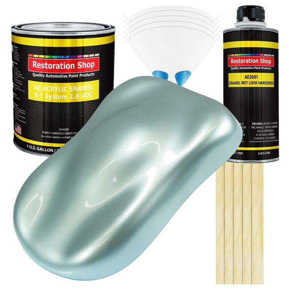 Restoration Shop - Frost Blue Metallic Acrylic Enamel Auto Paint - Complete Gallon Paint Kit - Professional Single Stage High Gloss Automotive, Car, Truck, Equipment Coating, 8:1 Mix Ratio, 2.8 VOC