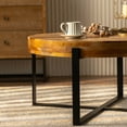 thumbnail image 2 of Modern Retro Splicing Round Coffee Table,with Cross Legs Metal Base Natural+Black-33.86"(L)*33.86"(W)*17.72"(H), 2 of 5