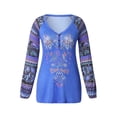 thumbnail image 2 of Qiylii Women Retro Pattern T-shirt, Loose Long Sleeve V-neck Pullover Tops, 2 of 9