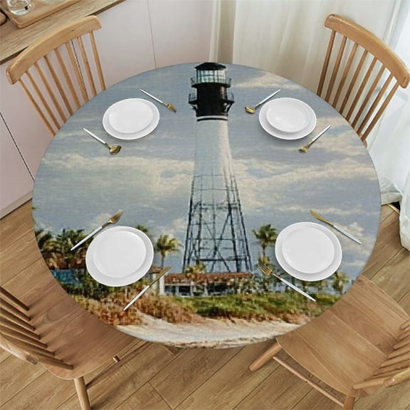 Sheronv Lighthouse, Beach, Boat Round Table Cover Stain Resistant & Washable - Indoor/Outdoor Tablecloth for Kitchen, Dining, Wedding, Parties Tablecloths for Picnic Dining Kitchen Farmhouse