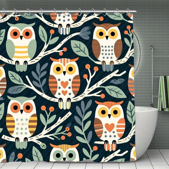 Cute Owls Print Shower Curtain,Modern Fabric Waterproof Shower Curtain Set with Hooks 70.8×70.8Inch (180×180cm)