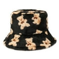 thumbnail image 6 of Women's Faux Fur Bucket Hats Puffy Fleece Winter Warm Wide Brims Fisherman Cap Cute Bear Print Sherpa Crochet Bucket Hat, 6 of 6