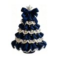 thumbnail image 2 of Miwamany Small Knitted Christmas Tree Tabletop Decor Mini Crochet Christmas Tree with Star Topper Navy Bow Pearl Ornaments Handcrafted Xmas Tree Home Decoration, 2 of 6
