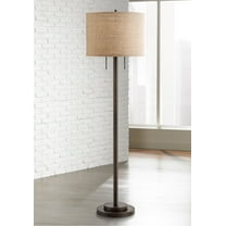 Possini Euro Design Garth Modern Floor Lamp Standing 63 1/2" Tall Oil Rubbed Bronze Burlap Fabric Drum Shade for Living Room Bedroom Office House Home