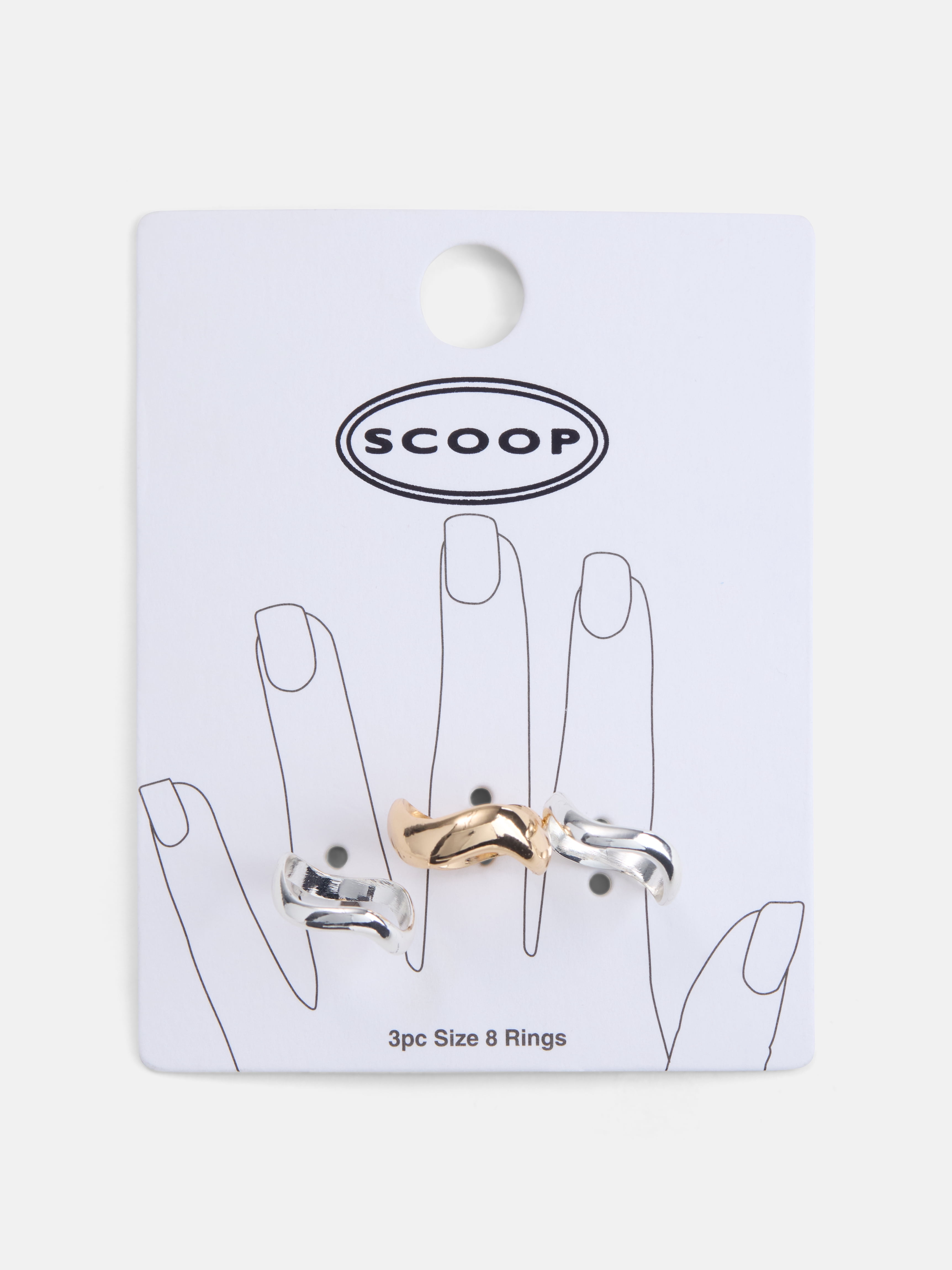 Scoop Women's Mixed Metal Sculpted Band Rings, 3 Pieces