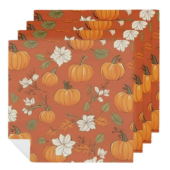 Qinduosi Pumpkin Fall Cloth Napkins Polyester Dinner Napkins Napkins Great for Autumn Thanksgiving Dining Special Occasions or Dinner Parties 2 PCS