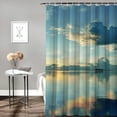 thumbnail image 2 of Chilfamy  Blue Shower Curtain, Romantic Scenery Photoart of Dusk Sunset Over The Calm Tropic Picture for Coastal Ocean, Cloth Fabric Bathroom Decor Set with Hooks, Blue Orange White, 2 of 7