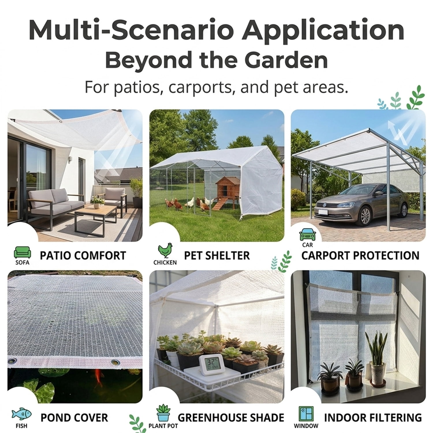 Shade Cloth for Garden, Artrylin 50% Mesh Tarp with Grommets, Breathable Sun Shade Cloth for Greenhouse, Plants Cover, Patio, Chicken Coops, HDPE Shade Net for Outdoor UV Resistant (6.5x9.8ft)
