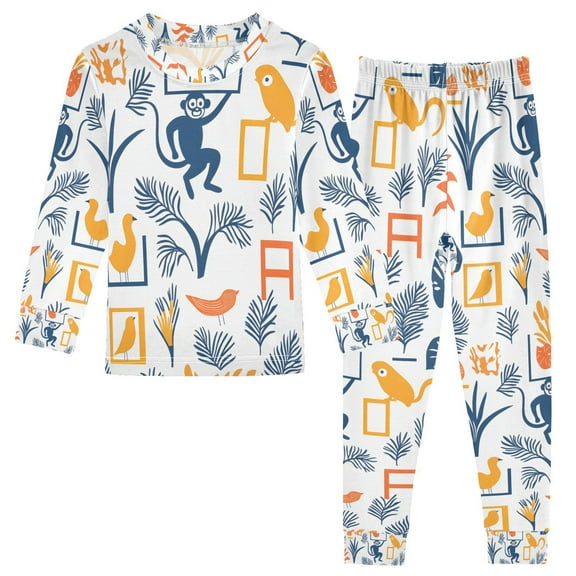 FORMRS Long Sleeve Top and Pants Pajama Set for Niños 2-Piece Sleepwear, Sizes 18M-8Y, Tropical Jungle Vibes