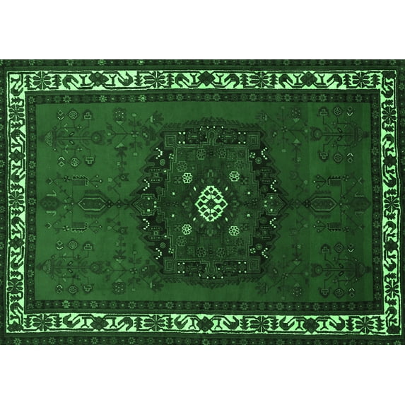 Ahgly Company Indoor Rectangle Persian Emerald Green Traditional Area Rugs, 2' x 3'